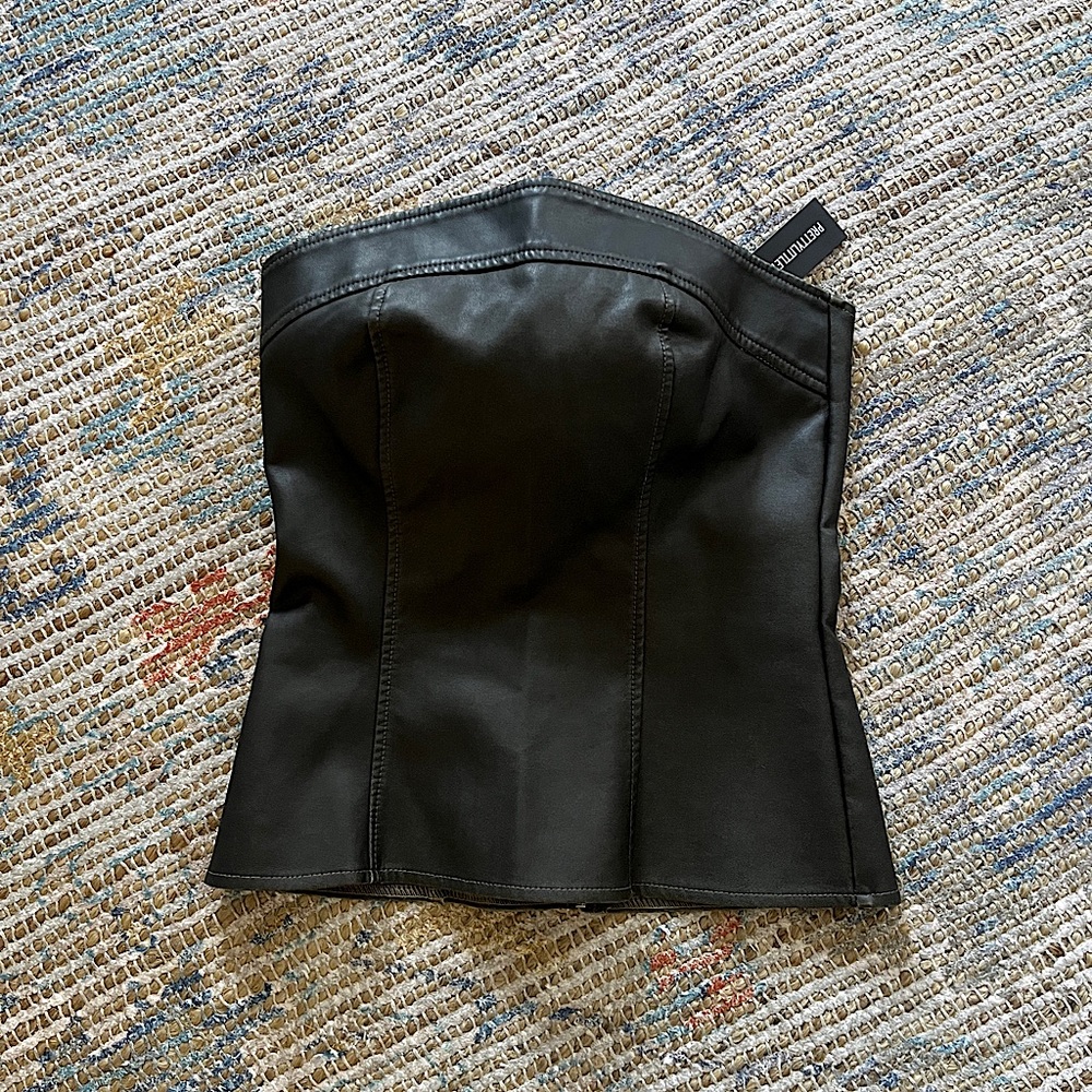 Washed Faux Leather Strapless Top